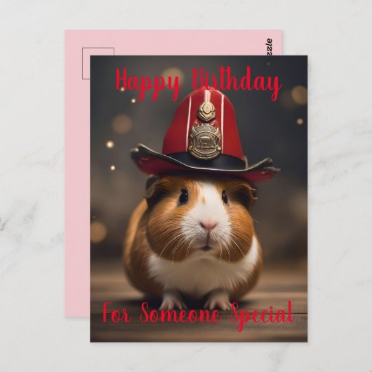Bereit: Guinea Pig in einem Fireman-Hut, Postkarte (Vorne/Hinten)