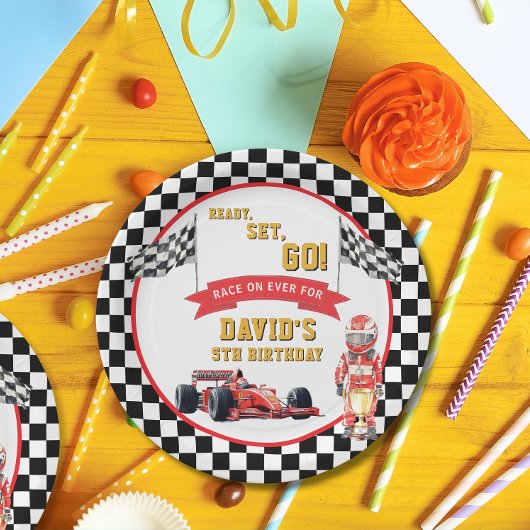 Bereit Los Los geht's Rennen Junge Geburtstag Pappteller