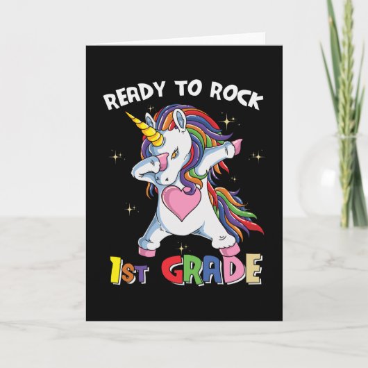 Bereit Rock First Grade Lehrer Kinder Unicorn Karte (Vorderseite)