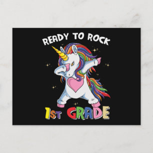 Bereit Rock First Grade Lehrer Kinder Unicorn Postkarte