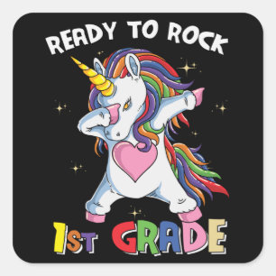 Bereit Rock First Grade Lehrer Kinder Unicorn Quadratischer Aufkleber