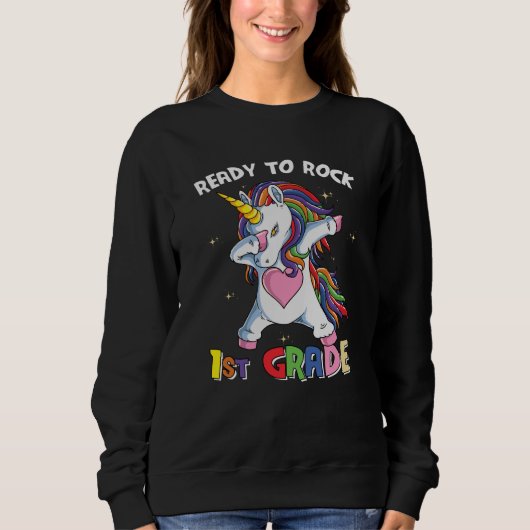Bereit Rock First Grade Lehrer Kinder Unicorn Sweatshirt (Vorderseite)