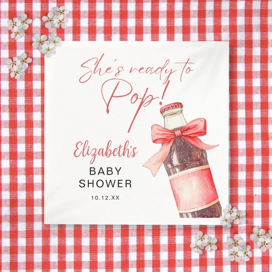 Bereit, rote Schleife Sodaflasche Baby-Party Serviette