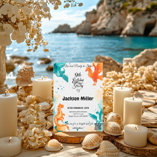 Bereit zu Strahlen 9. Geburtstag Türkis und Tagete Einladung