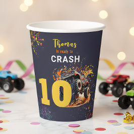 Bereit zum Crash Monster LKW dunklen Geburtstag Pappbecher