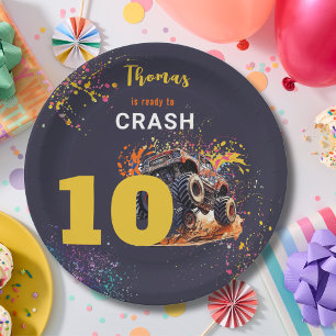 Bereit zum Crash Monster LKW dunklen Geburtstag Pappteller