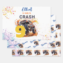 Bereit zum Crash von Monster LKW Geburtstag Geschenkpapier Set