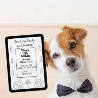 Bereit zum Feiern, Schwarze Linie Hund Geburtstag Einladung
