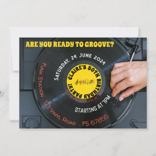 Bereit zum Grooven Retro-Musik Vinyl 60er 70er Einladung