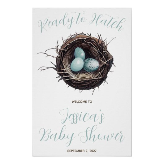 Bereit zum Hatch, Vogelnest, Babydusche Willkommen Poster (Vorderseite)