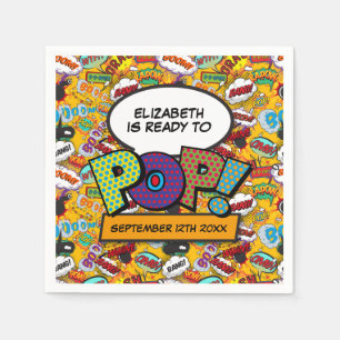 Bereit zum lustigen modernen Comic-Baby-Shower Serviette