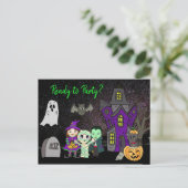 Bereit zum Party, Halloween Spuk House Einladung Postkarte (Stehend Vorderseite)