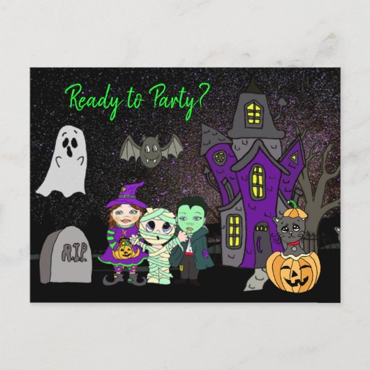 Bereit zum Party, Halloween Spuk House Einladung Postkarte (Vorderseite)