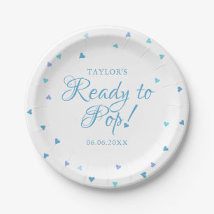 Bereit zum Platzen Blaue Liebesherzen Baby Boy Sho Pappteller
