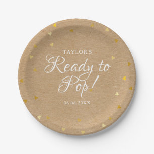 Bereit zum Platzen Goldene Herzen Baby Shower Rust Pappteller