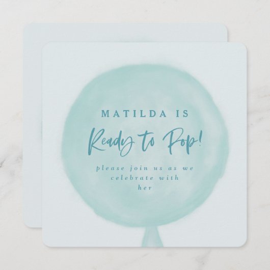 Bereit zum Pop Aquarellballon Babydusche einladen (Vorne/Hinten)