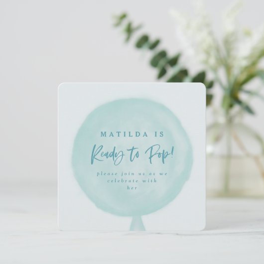 Bereit zum Pop Aquarellballon Babydusche einladen (Stehend Vorderseite)