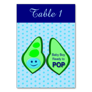 Bereit zum Pop Baby Boy Blue Pea Custom Baby Dusch Tischnummer