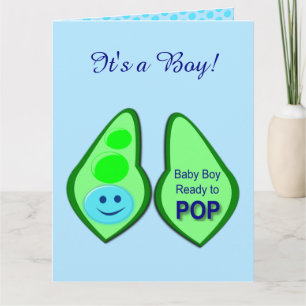 Bereit zum Pop Baby Boy Blue Pea Gender Reveal Car Karte