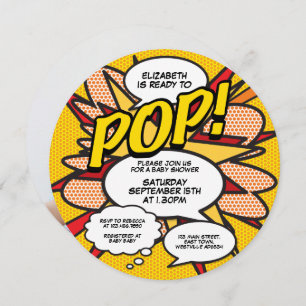 Bereit zum Pop Baby Dusche Foto Fun Retro Comic Einladung