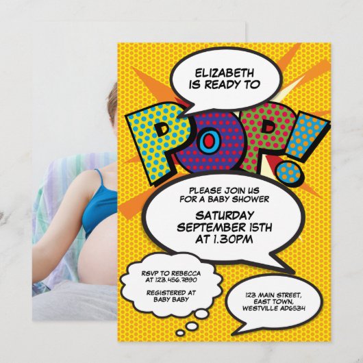 Bereit zum Pop Baby Duwer Gender Neutral-Foto Einladung (Vorne/Hinten)
