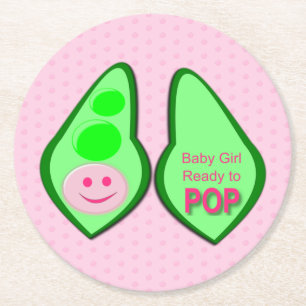 Bereit zum Pop Baby Girl Pink Pea Babydusche Runder Pappuntersetzer