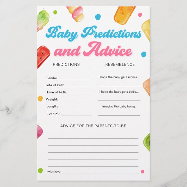 Bereit zum Pop Baby Shower Baby Predictions Game (Vorderseite)