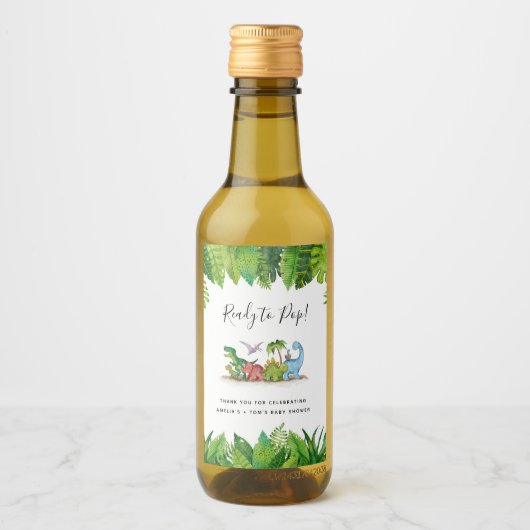 Bereit zum Pop, Babydusche nach Dinosaurier-Motive Weinetikett (Vorderseite)