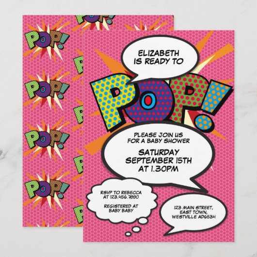 Bereit zum Pop Babydusche Pink Girl Moderne Einladung (Vorne/Hinten)