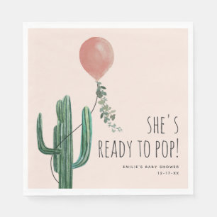 Bereit zum Pop Balloon Cactus Pink Baby Shower Serviette
