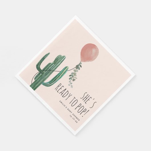 Bereit zum Pop Balloon Cactus Pink Baby Shower Serviette (Ecke)