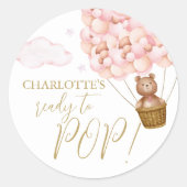 Bereit zum Pop Bear Cub Pink Babydusche abwarten Runder Aufkleber (Vorderseite)