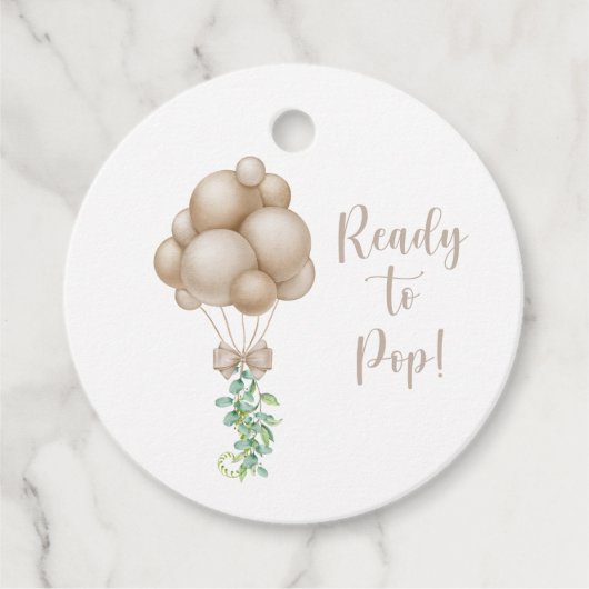 Bereit zum Pop Beige Balloons Boho Babydusche Geschenkanhänger (Vorderseite)