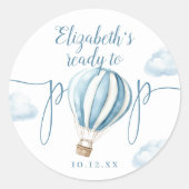 Bereit zum Pop Blue Balloon Babydusche Runder Aufkleber (Vorderseite)
