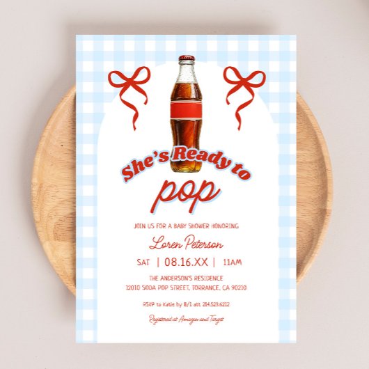 Bereit zum Pop Blue Boy Soda Babydusche Einladung