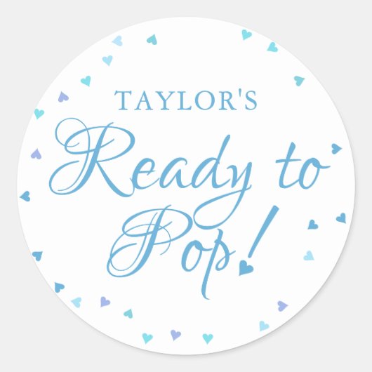 Bereit zum Pop Blue Liebe Hearts Baby Boy Dusche Runder Aufkleber (Vorderseite)