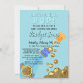 Bereit zum Pop Champagne Baby Blue Boy Dusche Einladung (Vorderseite)