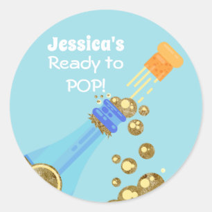 Bereit zum Pop Champagne Baby Blue Dusche Gefallen Runder Aufkleber