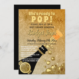 Bereit zum Pop Champagne Glamour Gold Baby Dusche Einladung