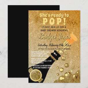 Bereit zum Pop Champagne Glamour Gold Baby Dusche Einladung