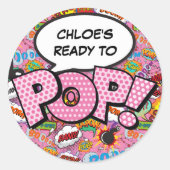 Bereit zum POP Comic Buch Kinderdusche Sprinkle Ro Runder Aufkleber (Vorderseite)