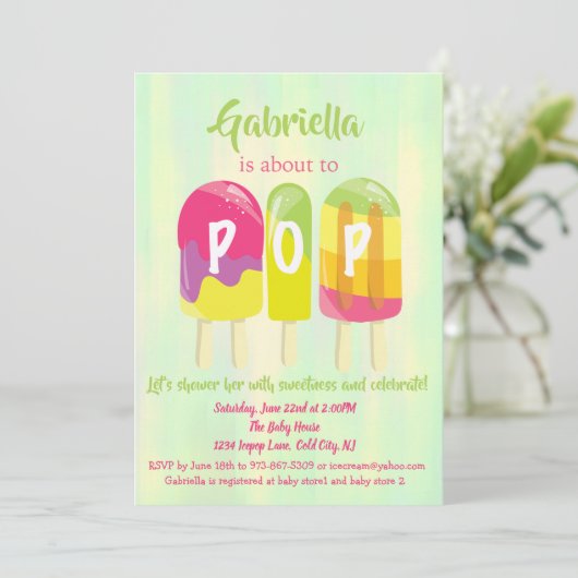Bereit zum POP Eis Pop Kinderdusche Einladung (Stehend Vorderseite)