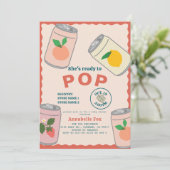 Bereit zum Pop Fruit Soda Pop Dosen Pink Babydusch Einladung (Stehend Vorderseite)