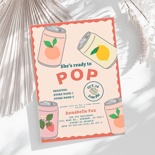 Bereit zum Pop Fruit Soda Pop Dosen Pink Babydusch Einladung