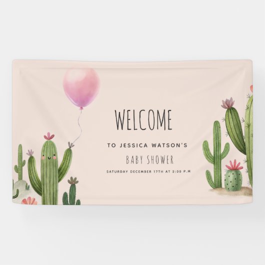 Bereit zum Pop Girl Balloon Cactus Green Baby Show Banner (Horizontal)
