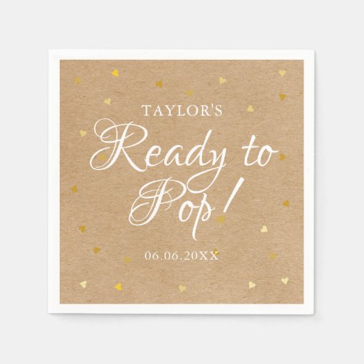 Bereit zum Pop Gold Hearts Confetti Babydusche Serviette (Vorderseite)
