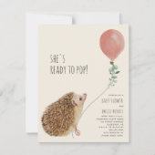 Bereit zum Pop Igel Pink Balloon Babydusche Einladung (Vorderseite)
