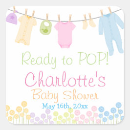 Bereit zum POP! Kleine Kleidung Baby Dusche Party Quadratischer Aufkleber