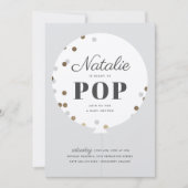 Bereit zum Pop Konfetti Ballon graue Babydusche Einladung (Vorderseite)