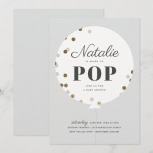 Bereit zum Pop Konfetti Ballon graue Babydusche Einladung